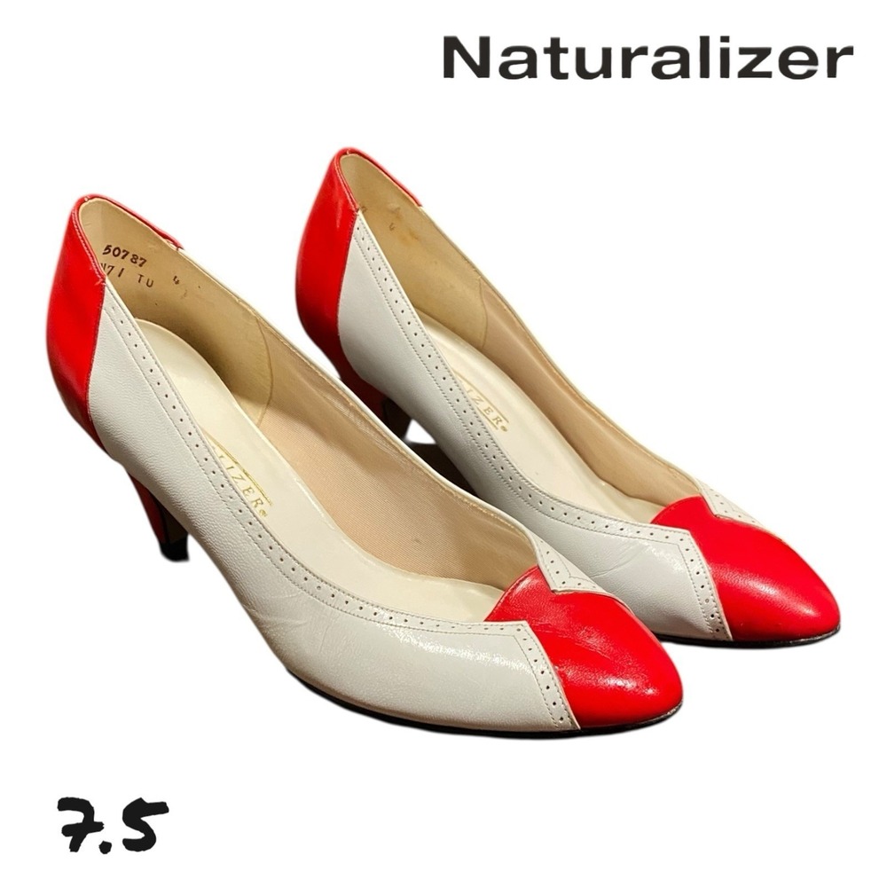 Vintage Naturalizer Women's‎ Heels Size 7.5 Red White Pump